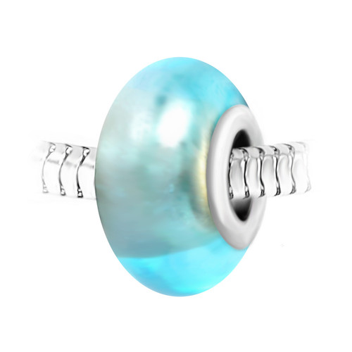 Charm perle verre bleu et acier par SC Crystal BEA0141