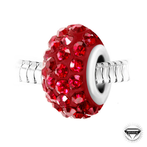 Charm perle pavé de cristaux rouges et acier par SC Crystal BEA0027