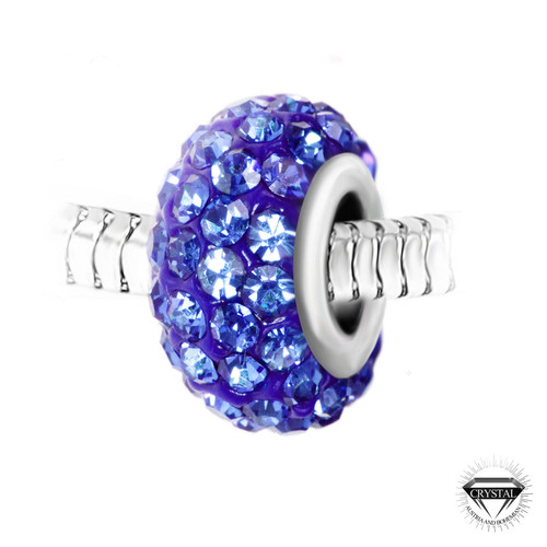 Charm perle pavé de cristaux bleus et acier par SC Crystal BEA0034
