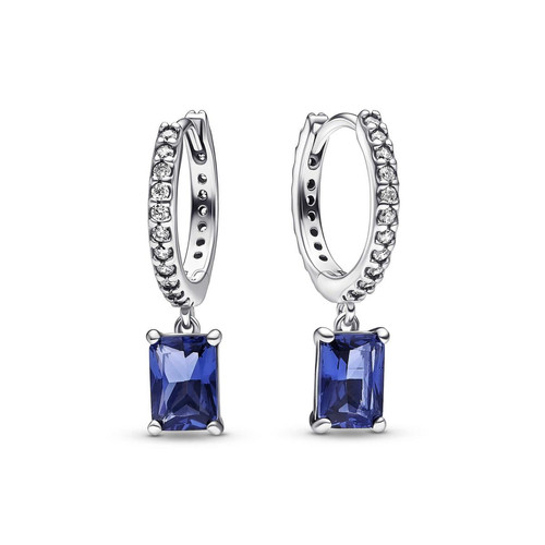 Pandora - Créoles Rectangle Scintillant Bleu - Boucles d'Oreilles en Promo